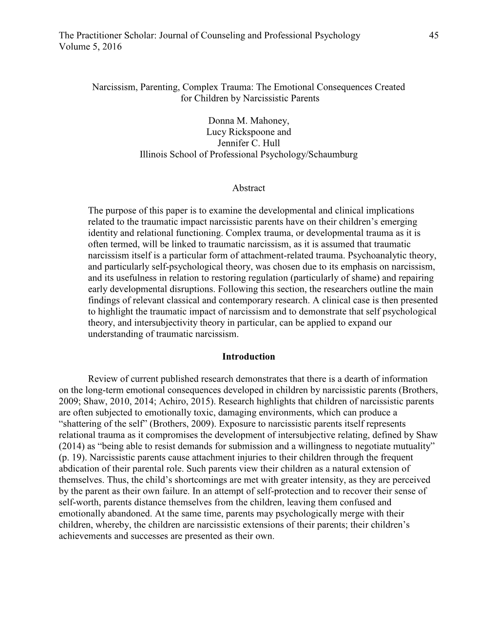 Journal of Counseling and Professional Psychology 45 Volume 5, 2016