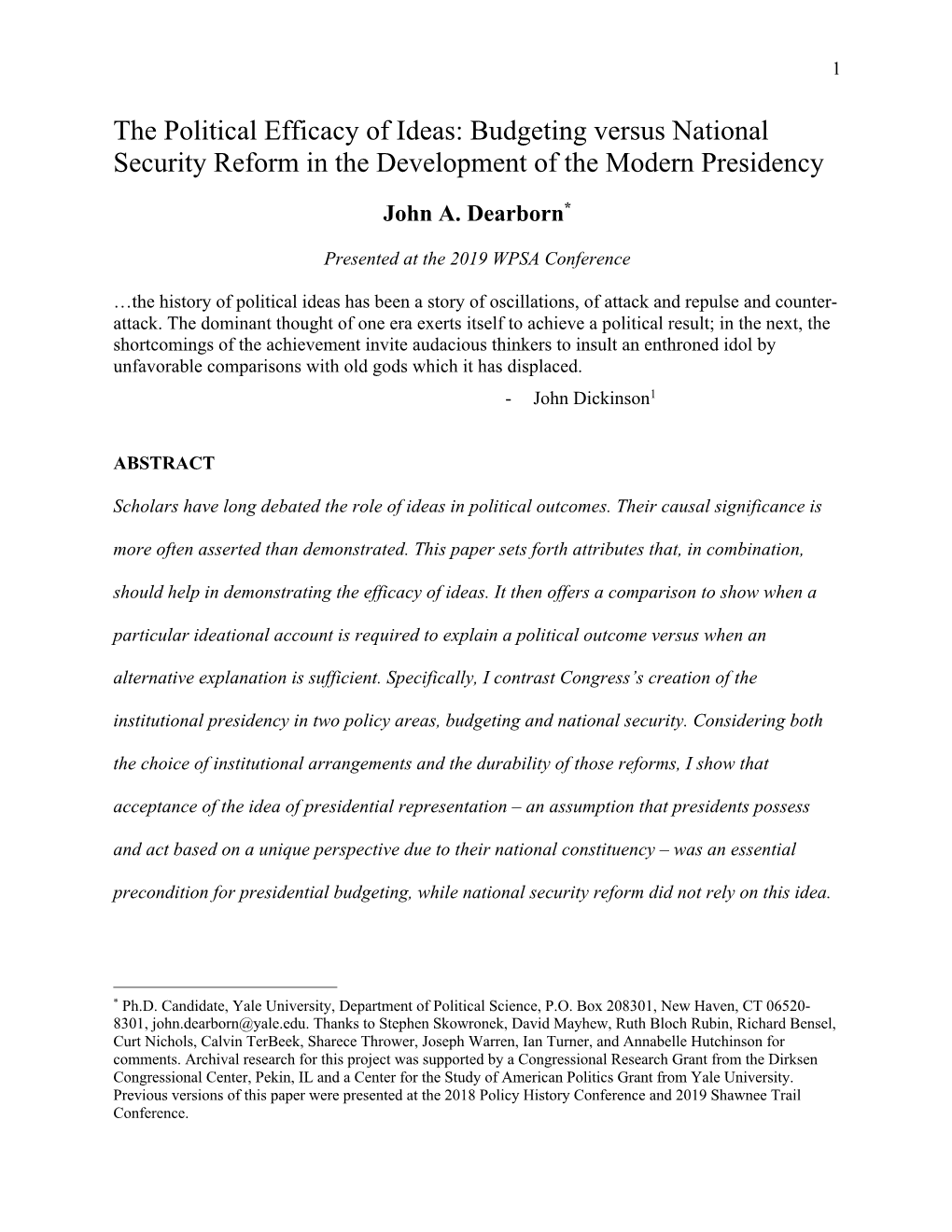 Budgeting Versus National Security Reform in the Development of the Modern Presidency