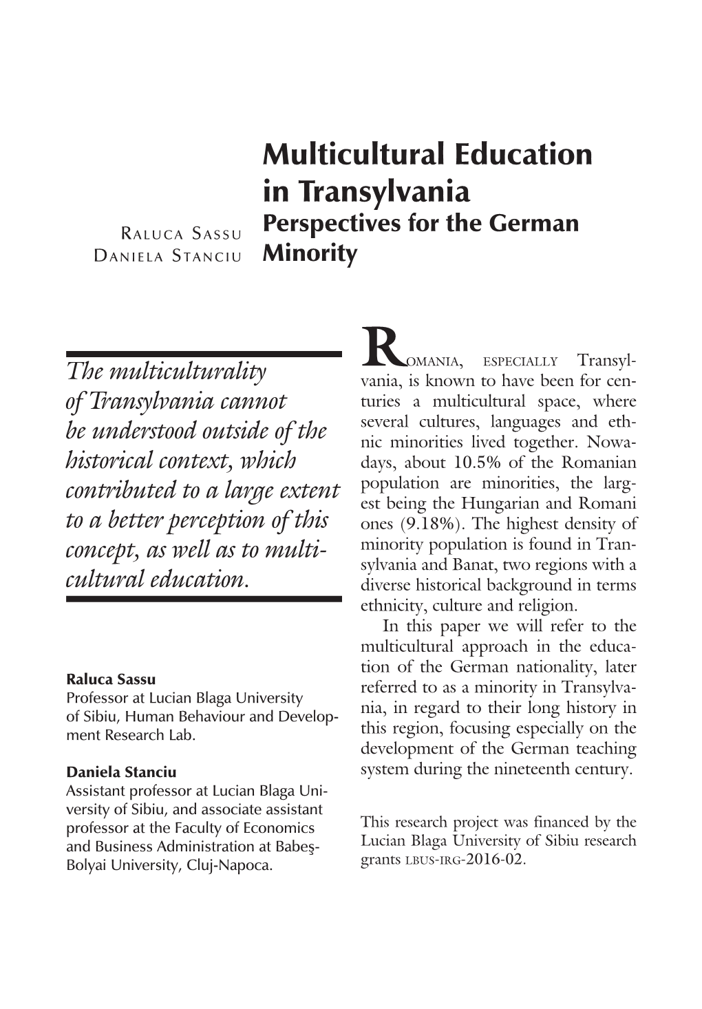 Multicultural Education in Transylvania