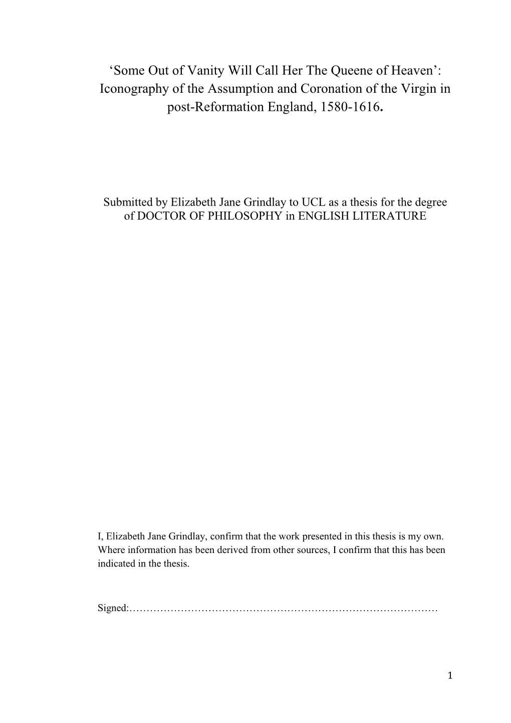 Iconography of the Assumption and Coronation of the Virgin in Post-Reformation England, 1580-1616