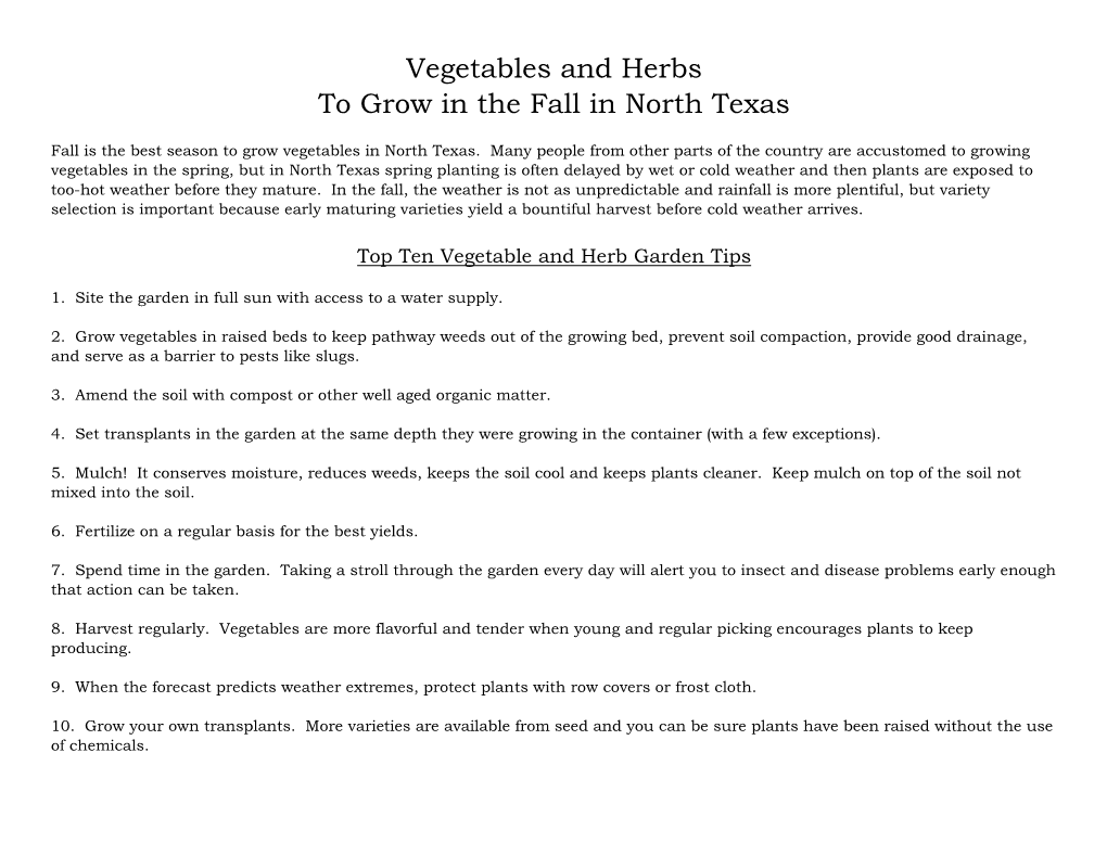 Vegetables & Herbs to Grow in the Fall Download