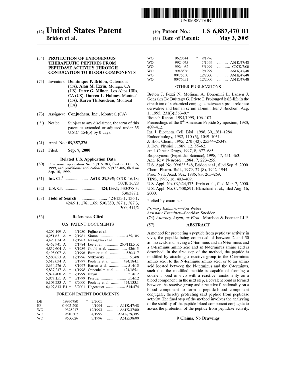 (12) United States Patent (10) Patent No.: US 6,887,470 B1 Bridon Et Al