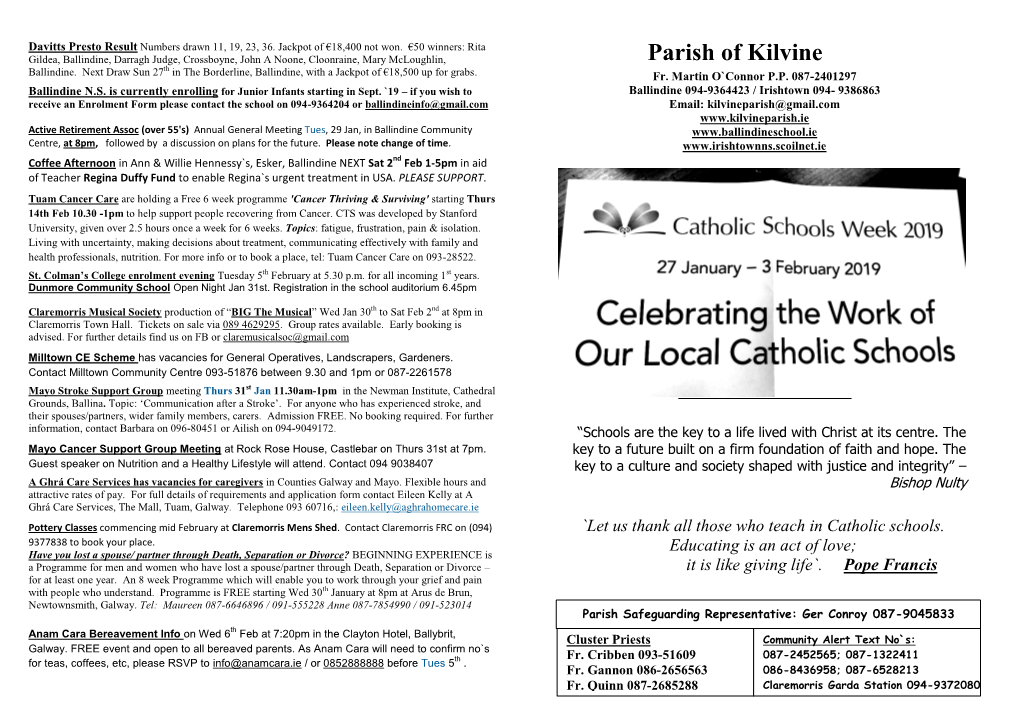 Parish Newsletter 27Th January, 2019