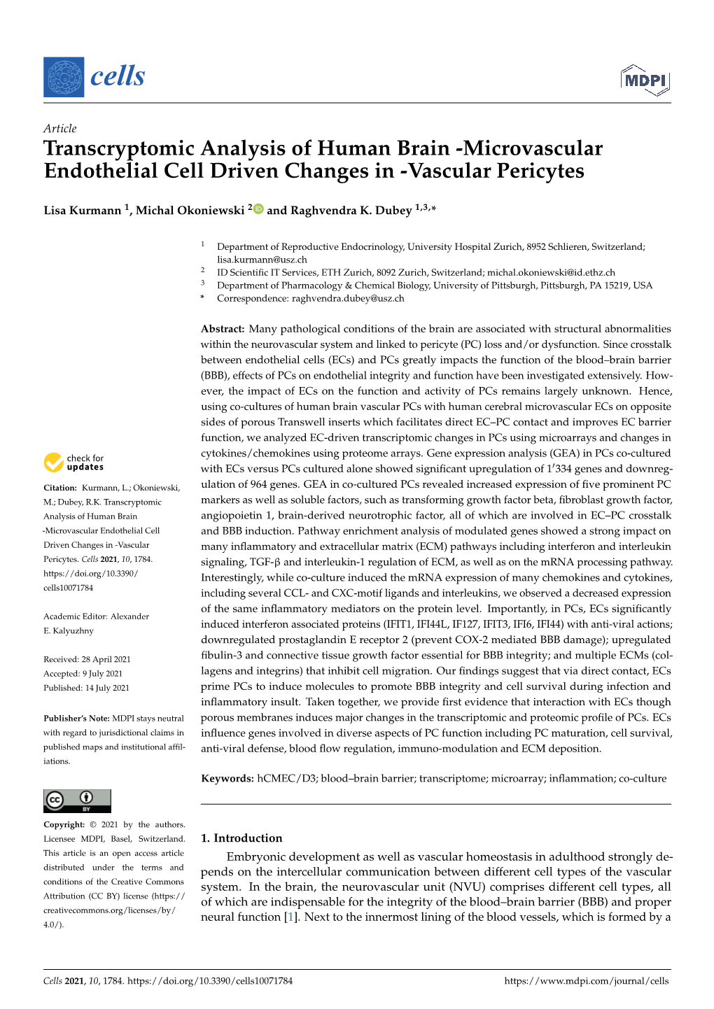 Microvascular Endothelial Cell Driven Changes in -Vascular Pericytes