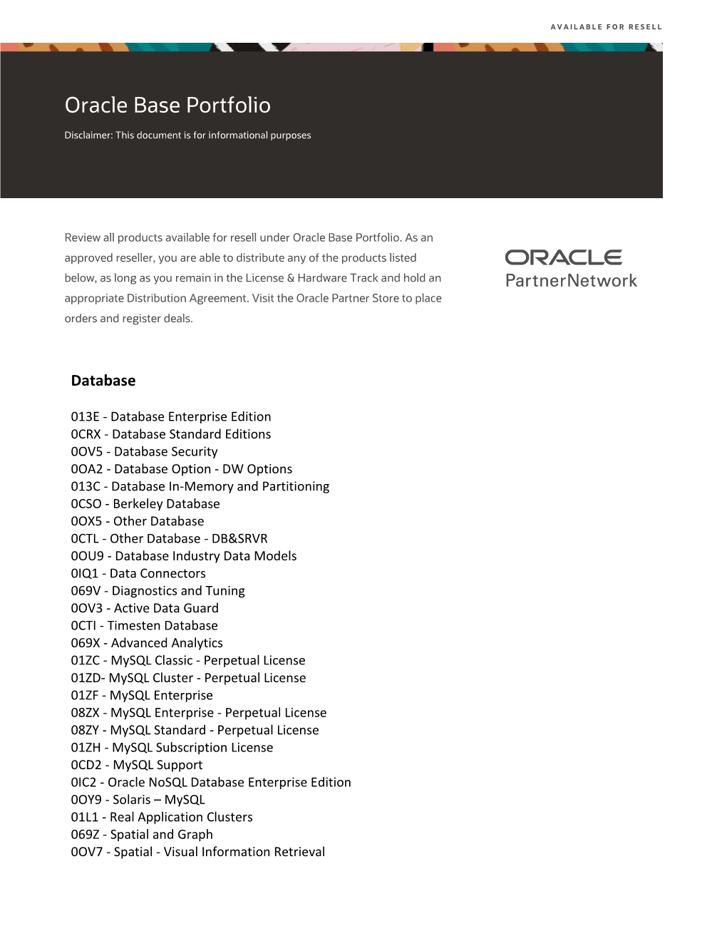 Oracle Base Portfolio List