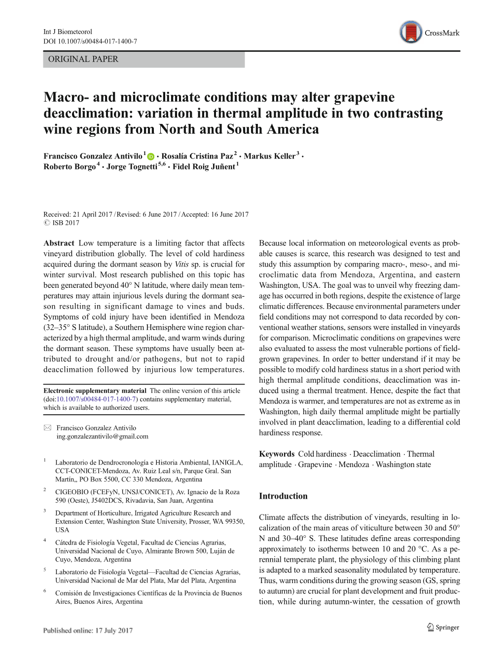 Macro- and Microclimate Conditions May Alter Grapevine Deacclimation: Variation in Thermal Amplitude in Two Contrasting Wine Regions from North and South America