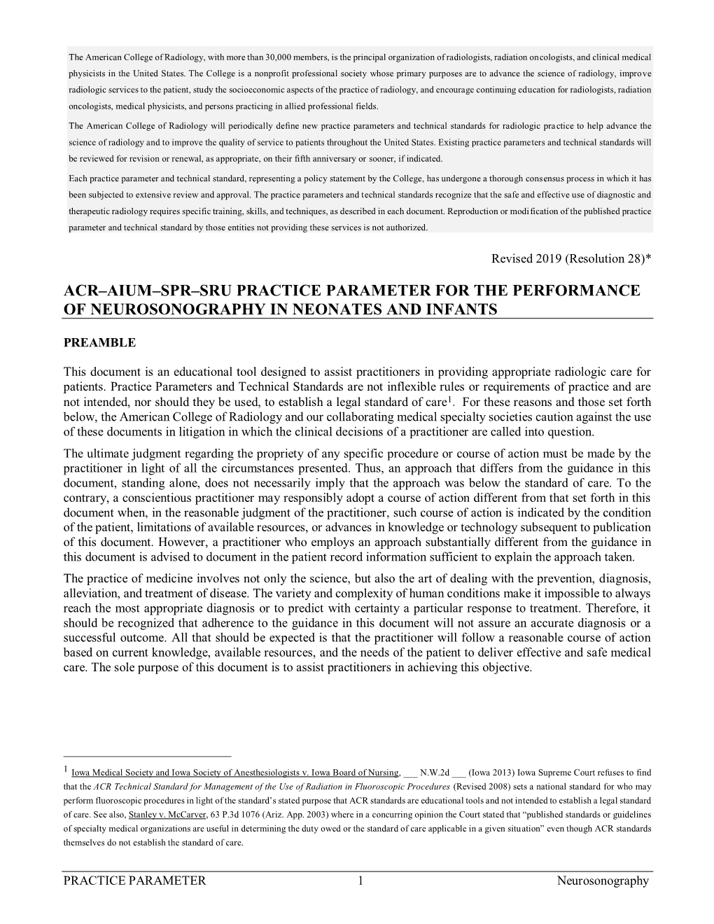 Acr–Aium–Spr–Sru Practice Parameter for the Performance of Neurosonography in Neonates and Infants