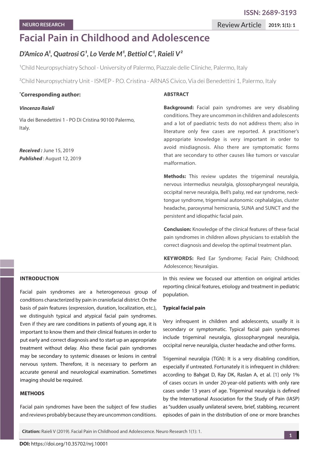 Facial Pain in Childhood and Adolescence