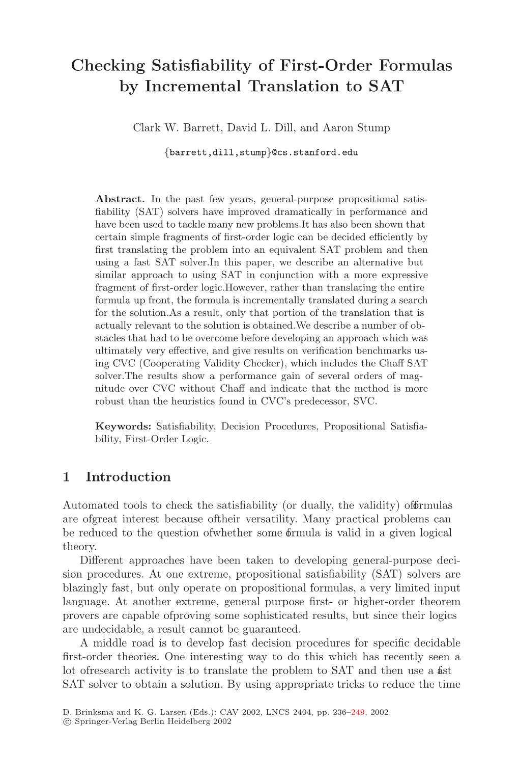 Checking Satisfiability of First-Order Formulas by Incremental Translation To