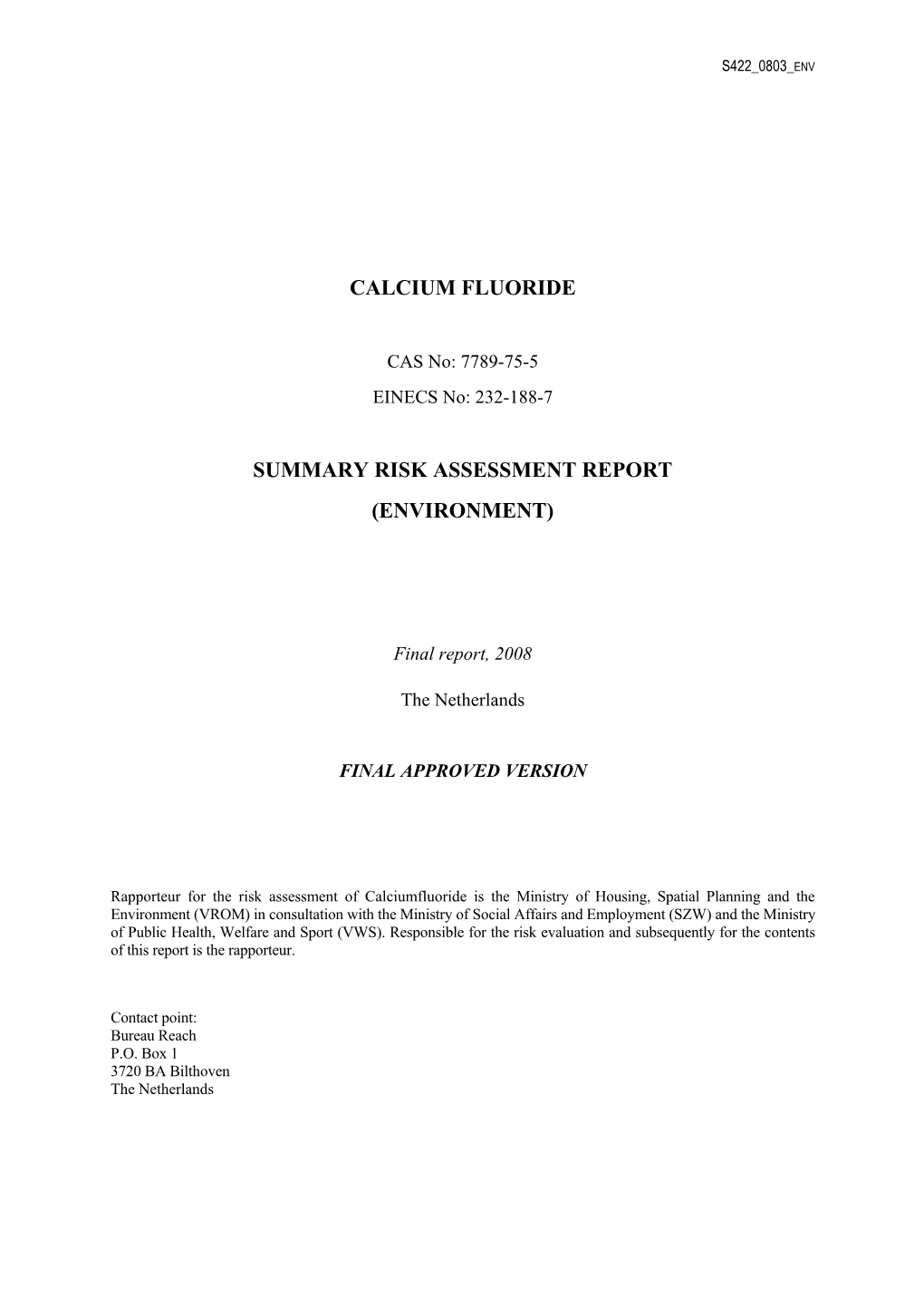 Calcium Fluoride Summary Risk Assessment Report
