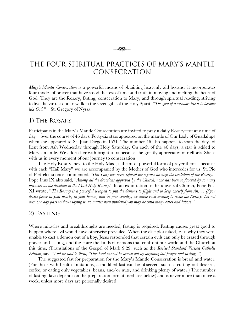 The Four Spiritual Practices of Mary's Mantle Consecration