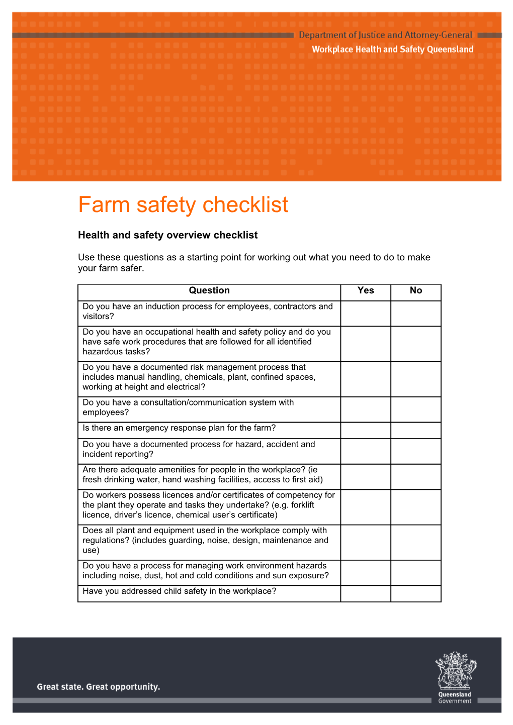 Farm Safety Checklist