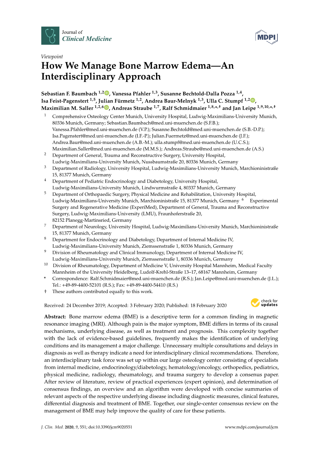 How We Manage Bone Marrow Edema—An Interdisciplinary Approach