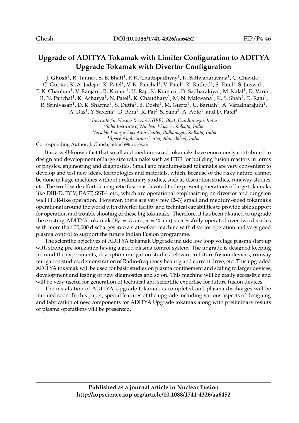 Upgrade of ADITYA Tokamak with Limiter Configuration to ADITYA