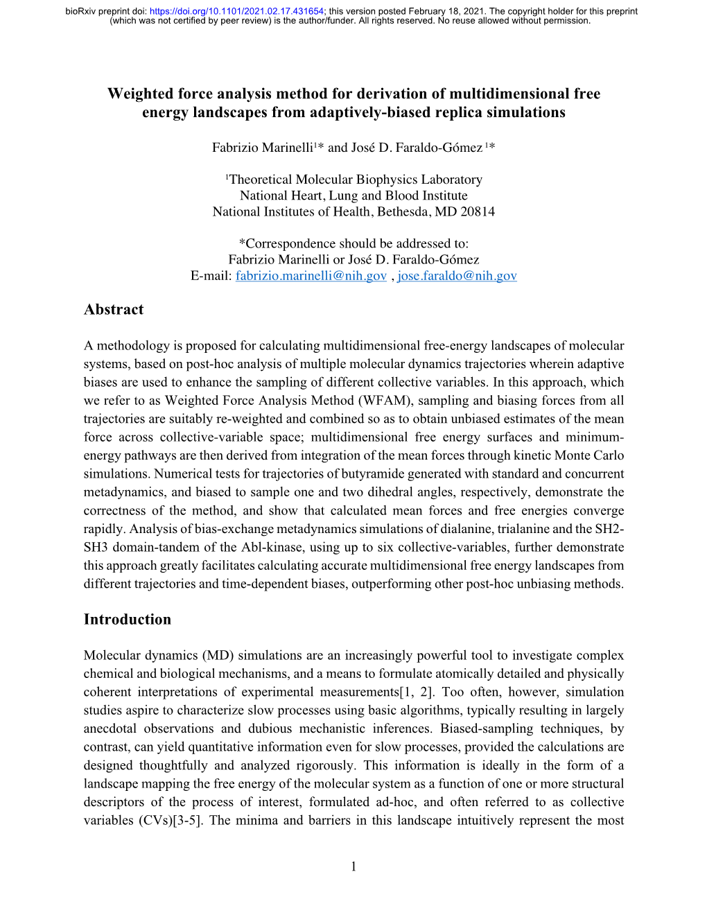 Weighted Force Analysis Method for Derivation of Multidimensional Free Energy Landscapes from Adaptively-Biased Replica Simulations