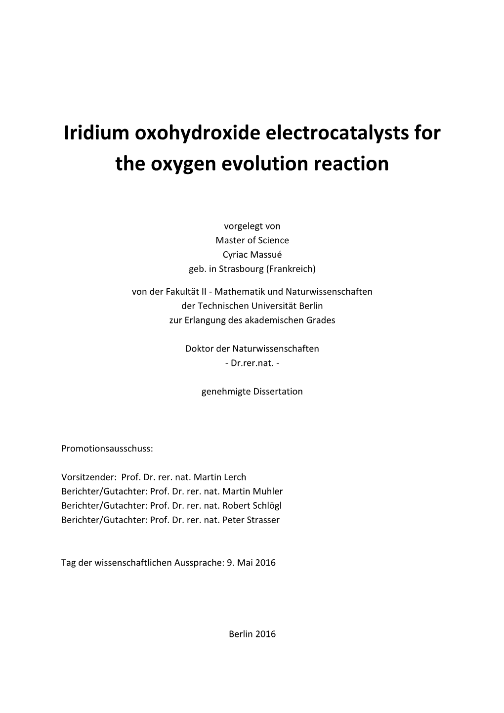 Iridium Oxohydroxide Electrocatalysts for the Oxygen Evolution Reaction