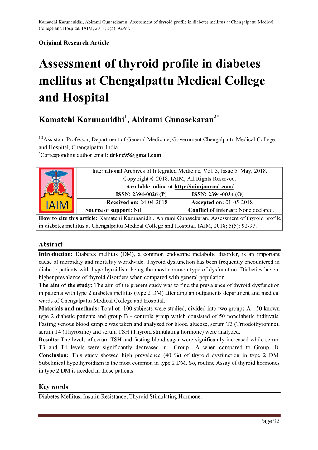 Assessment of Thyroid Profile in Diabetes Mellitus at Chengalpattu Medical College and Hospital