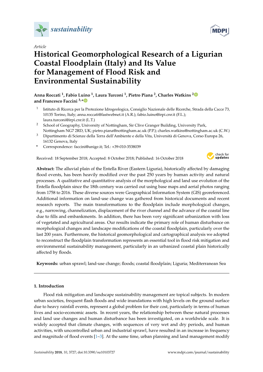 Italy) and Its Value for Management of Flood Risk and Environmental Sustainability