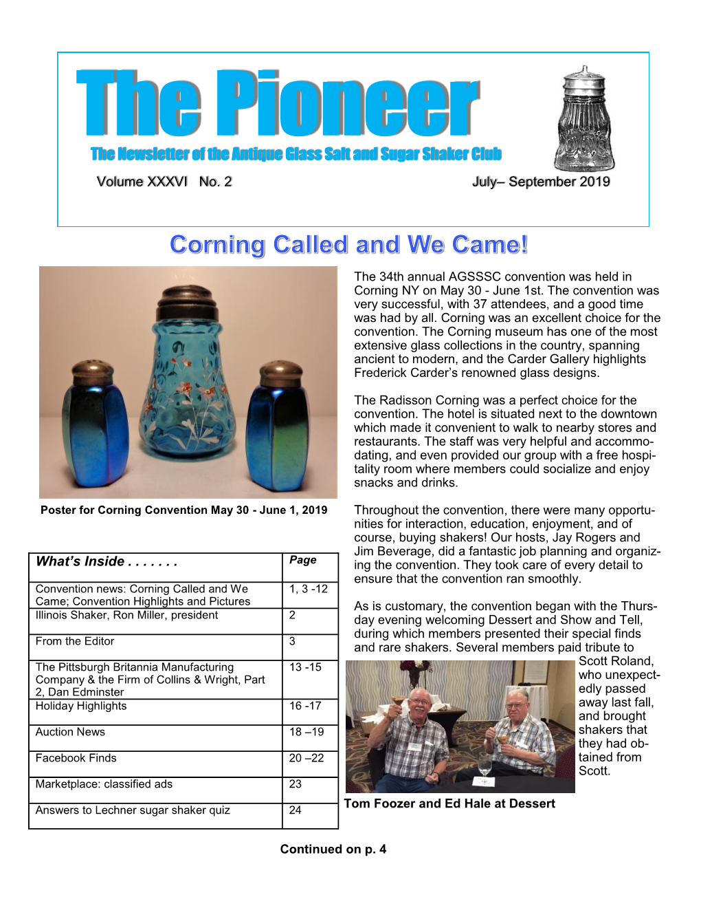 The Pioneer the Newsletter of the Antique Glass Salt and Sugar Shaker Club
