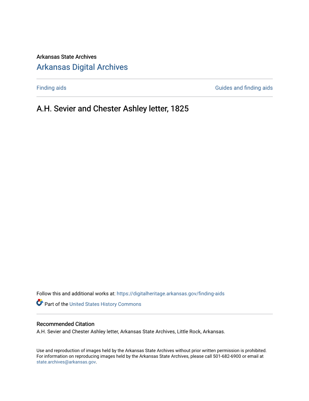 A.H. Sevier and Chester Ashley Letter, 1825