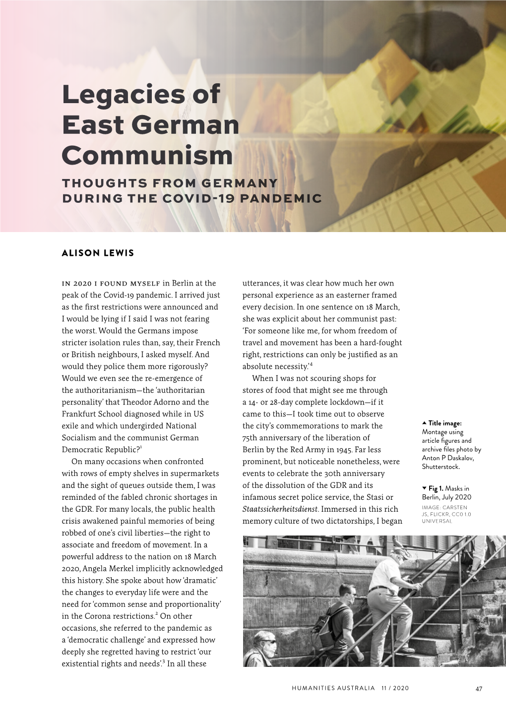 Legacies of East German Communism THOUGHTS from GERMANY DURING the COVID-19 PANDEMIC