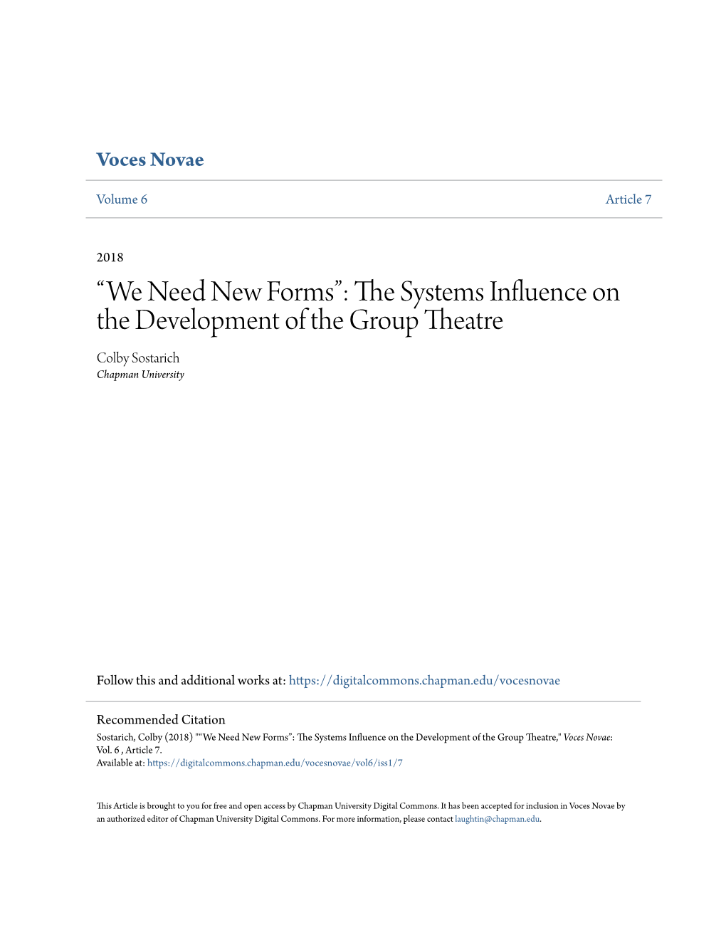 The Systems Influence on the Development of the Group Theatre