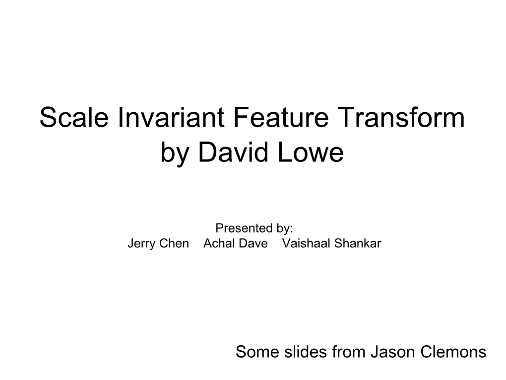 Scale Invariant Feature Transform by David Lowe