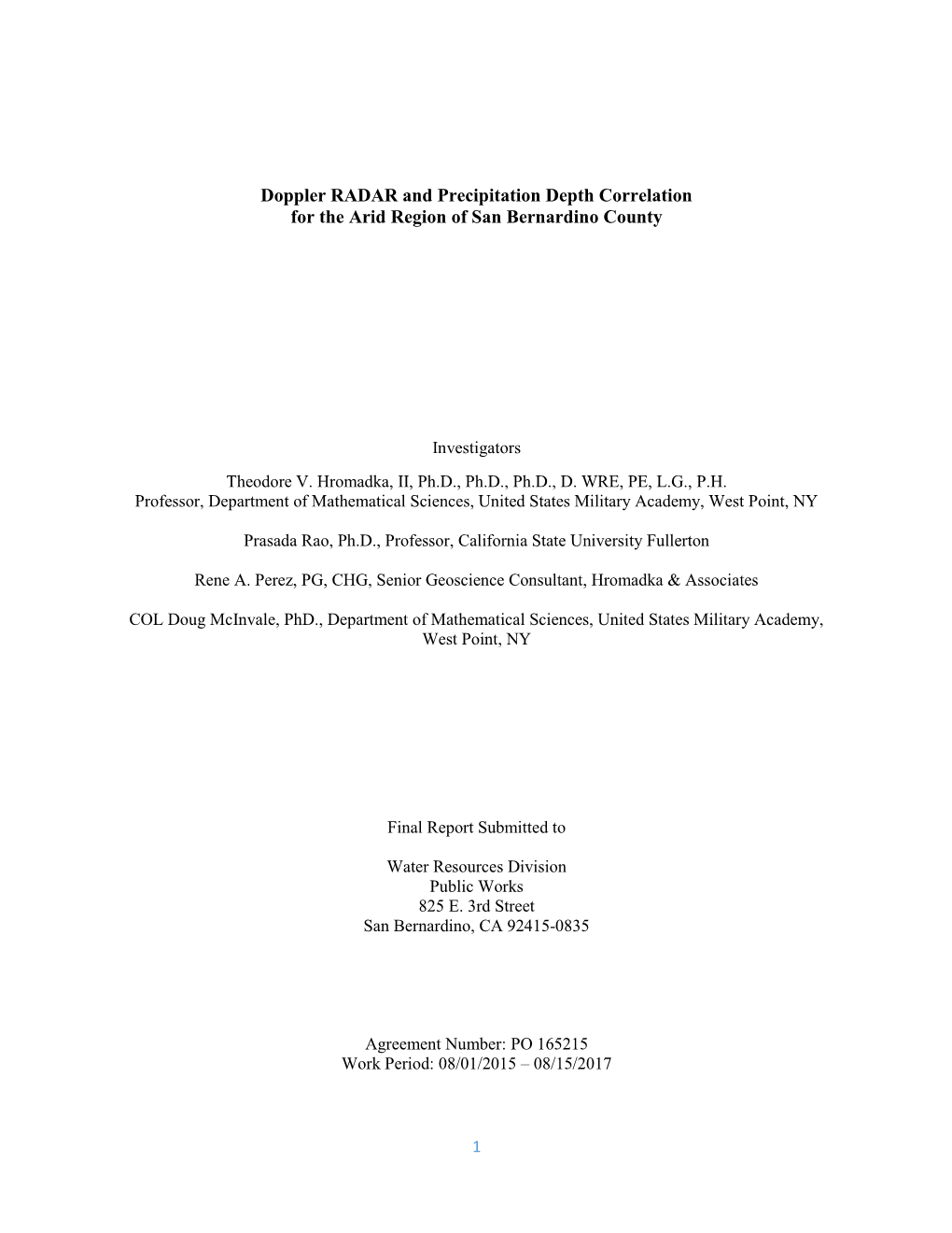 Doppler RADAR and Precipitation Depth Correlation for the Arid Region of San Bernardino County