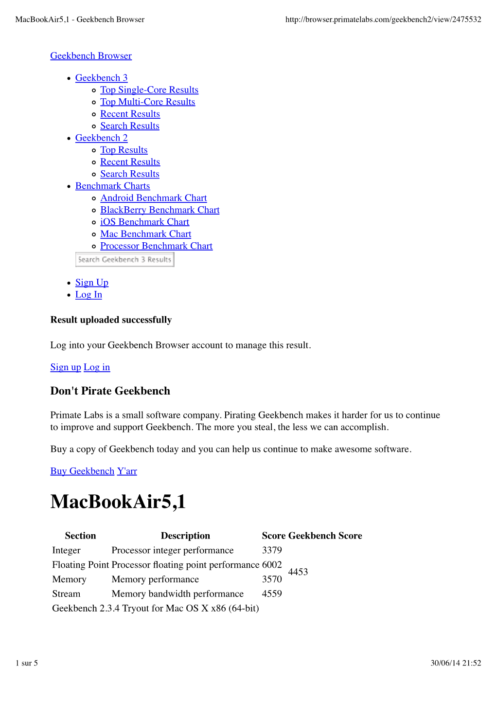 Macbookair5,1 - Geekbench Browser