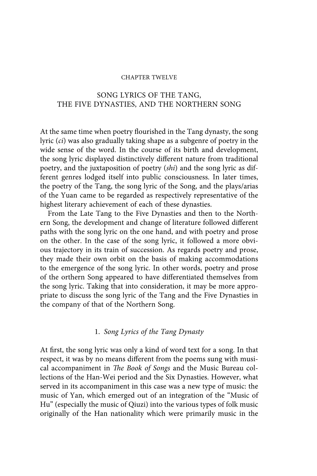 Song Lyrics of the Tang, the Five Dynasties, and the Northern Song