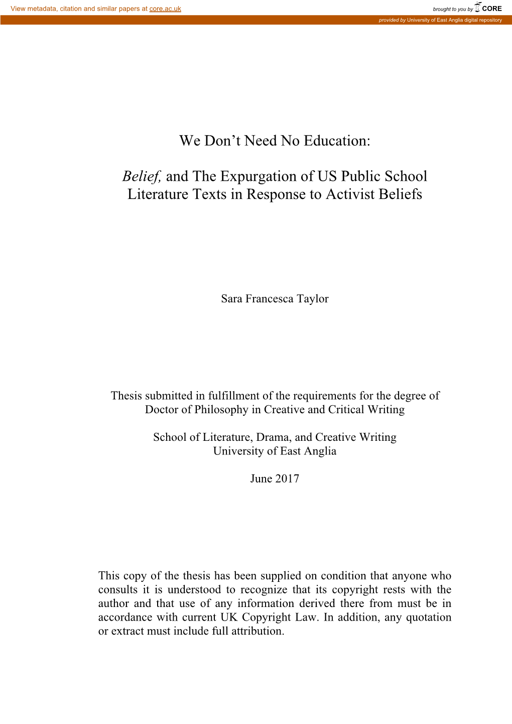 Belief, and the Expurgation of US Public School Literature Texts in Response to Activist Beliefs