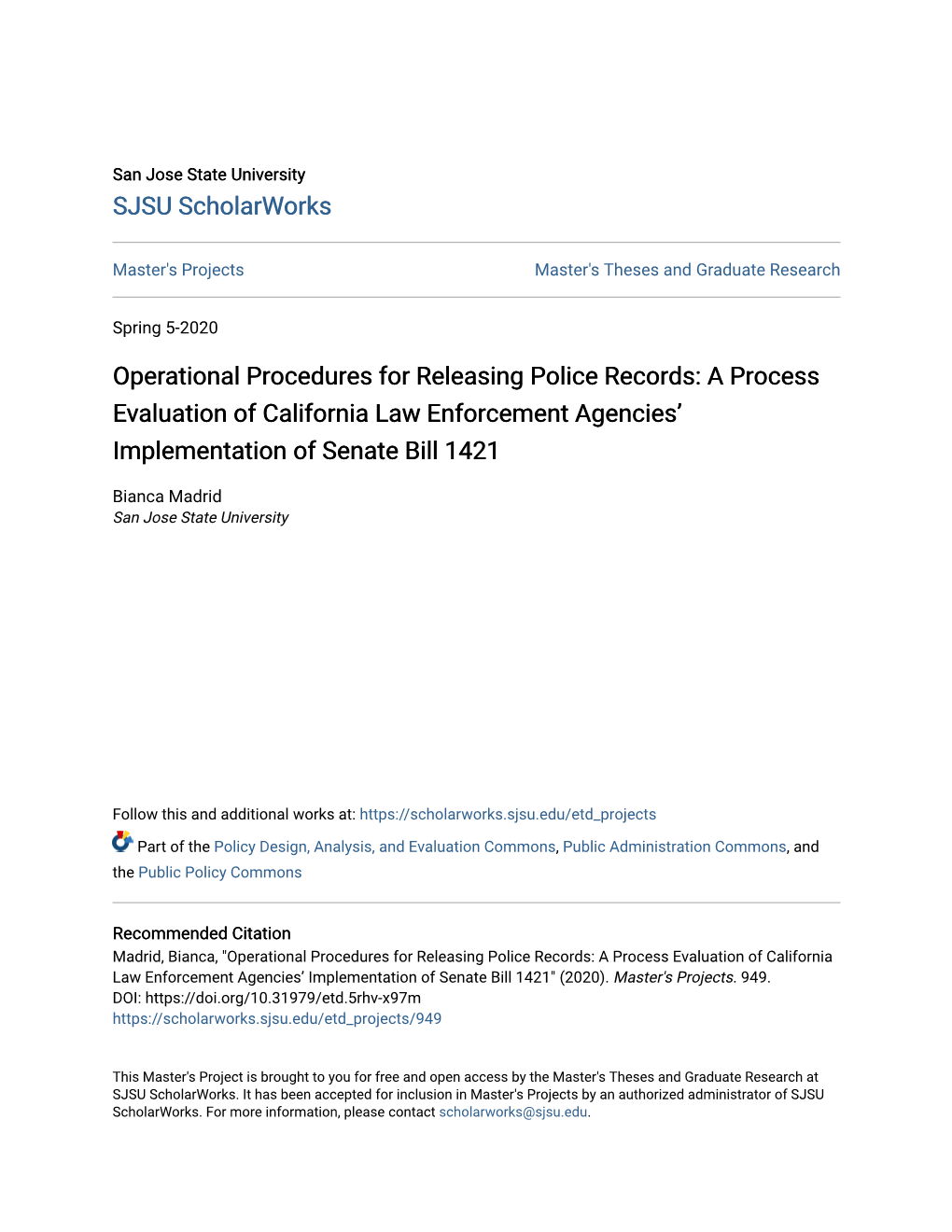 A Process Evaluation of California Law Enforcement Agencies’ Implementation of Senate Bill 1421