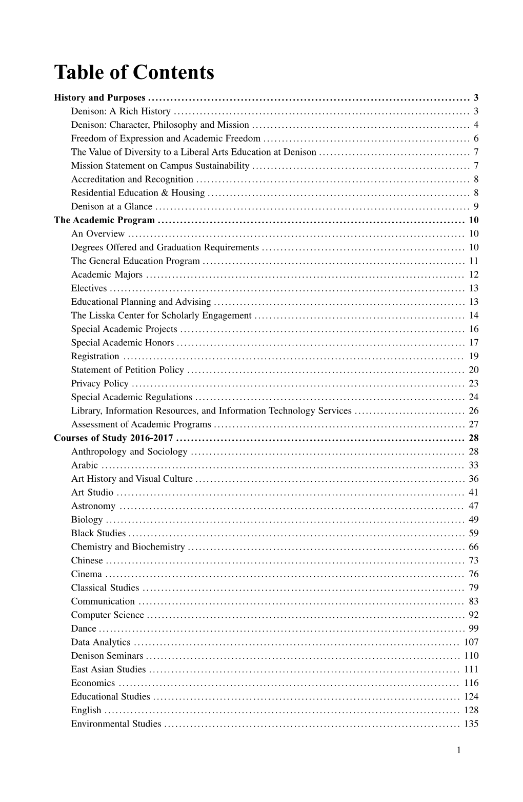 Table of Contents History and Purposes