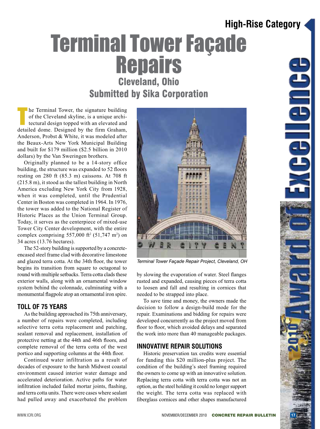 Terminal Tower Façade Repairs Cleveland, Ohio Submitted by Sika Corporation