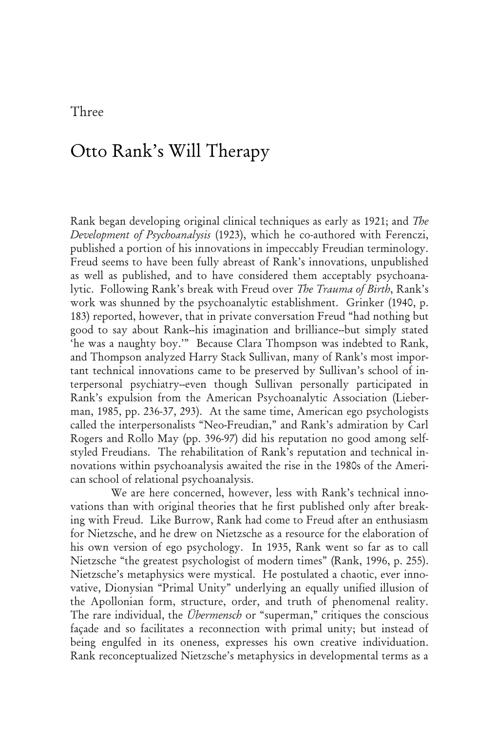 Otto Rank's Will Therapy