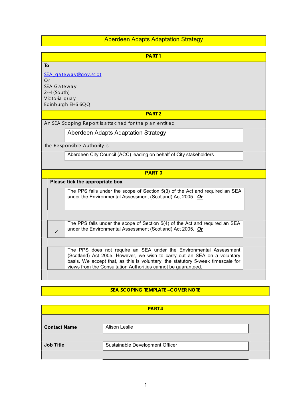 Sea Scoping Template – Cover Note