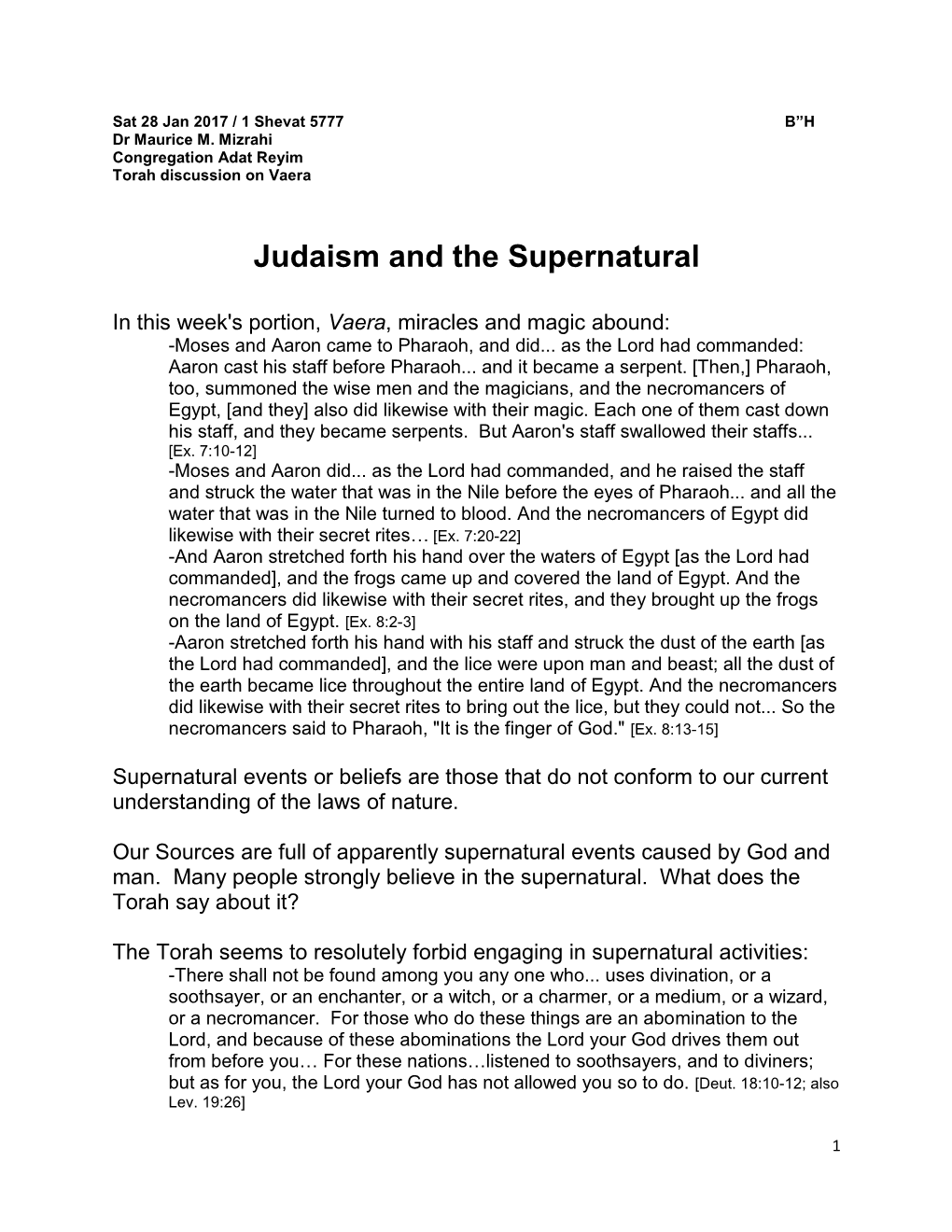 Judaism and the Supernatural