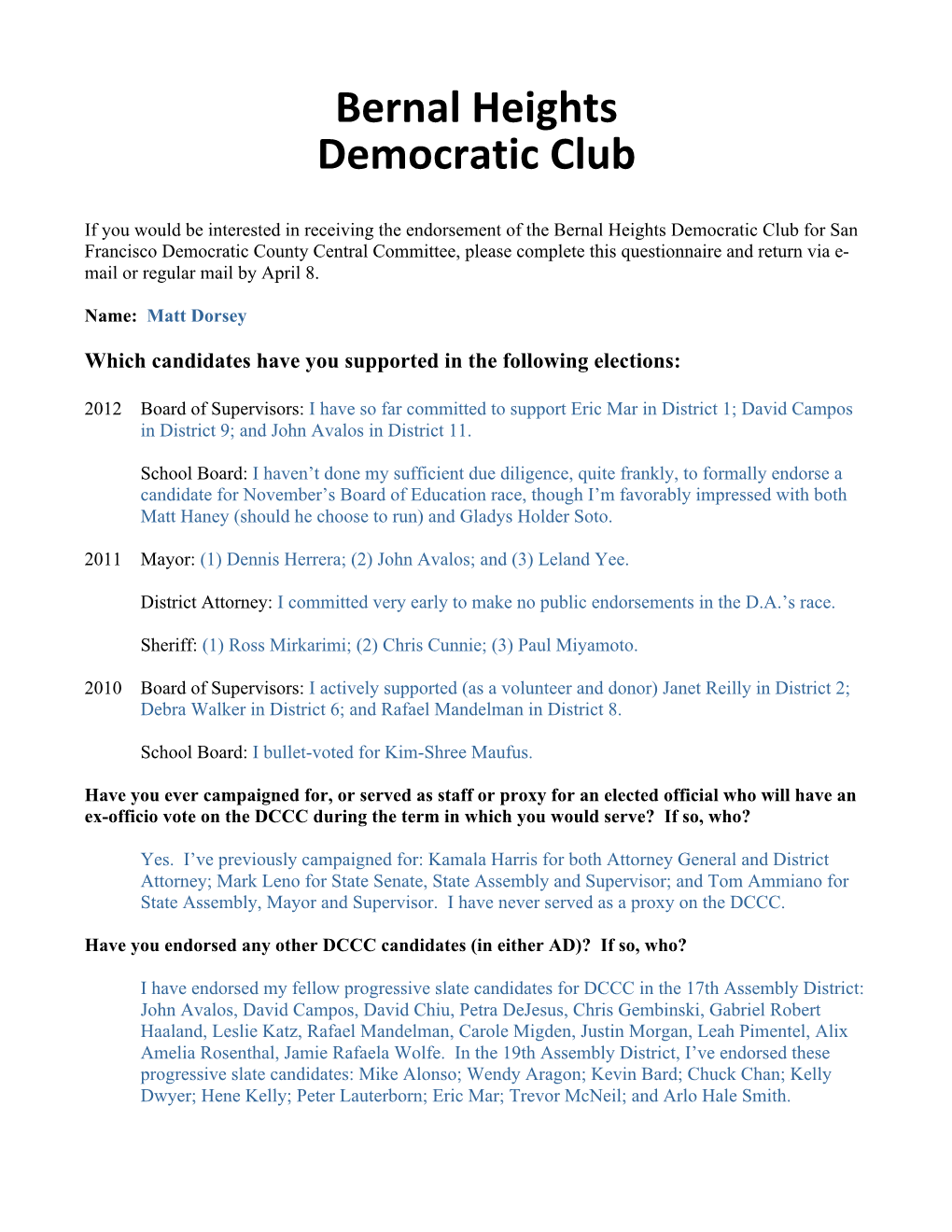 Bernal Heights Democratic Club