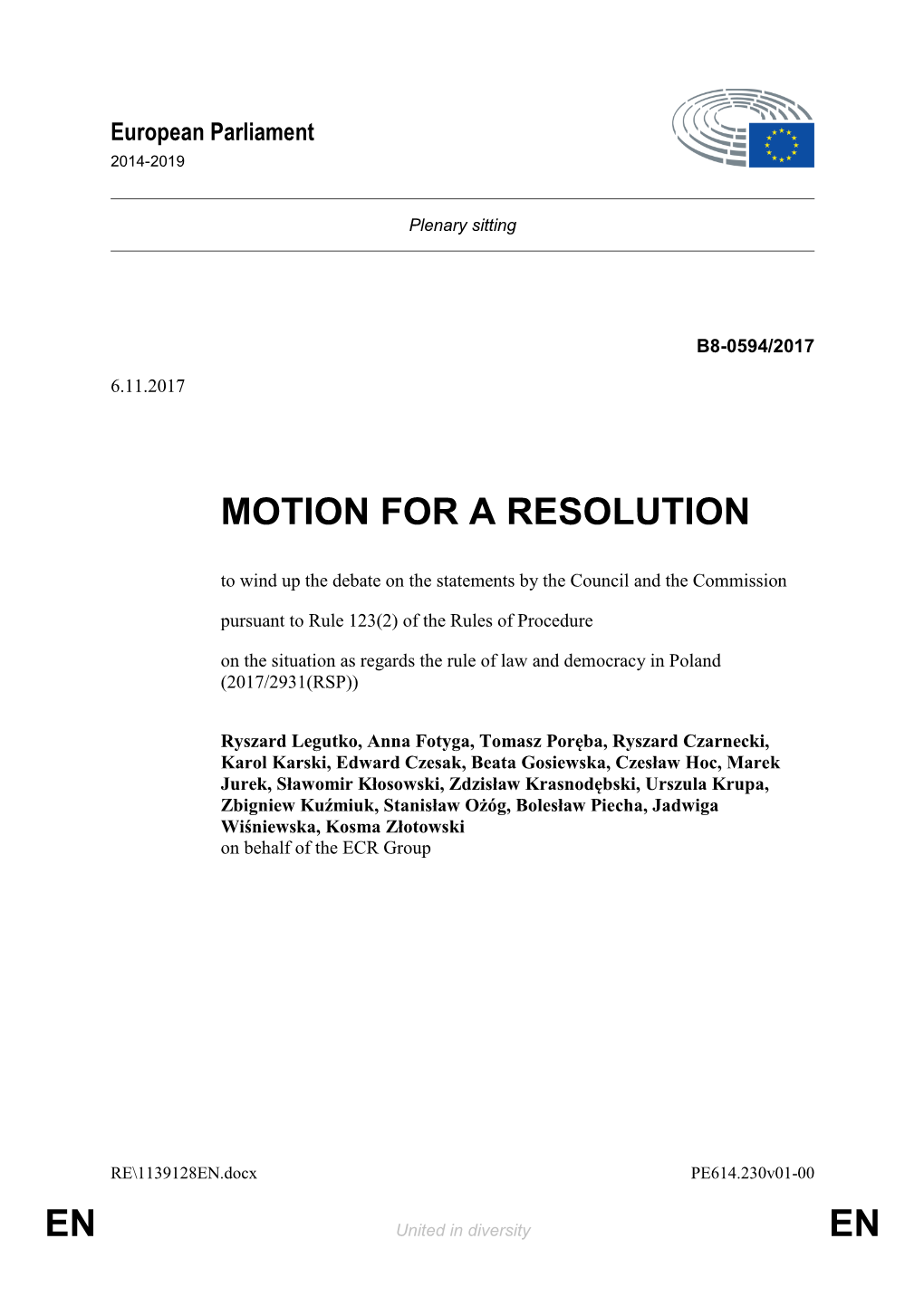 En En Motion for a Resolution