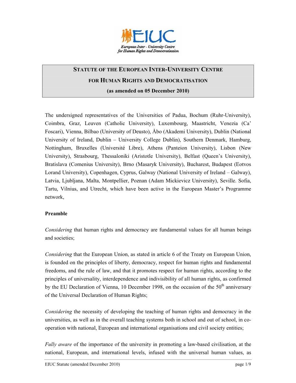 EIUC Statute As Amended April 2004 English Version