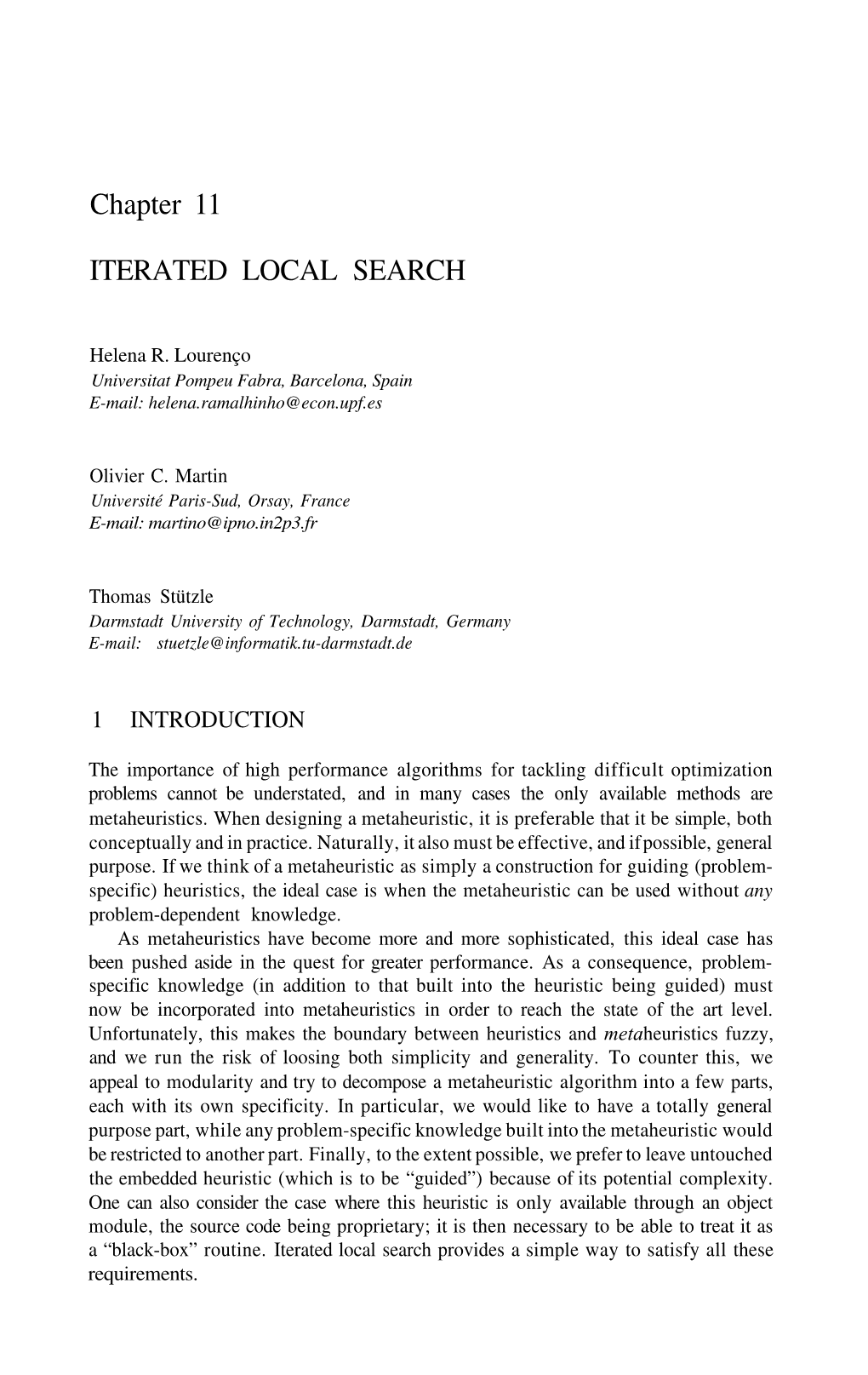 Chapter 11 ITERATED LOCAL SEARCH