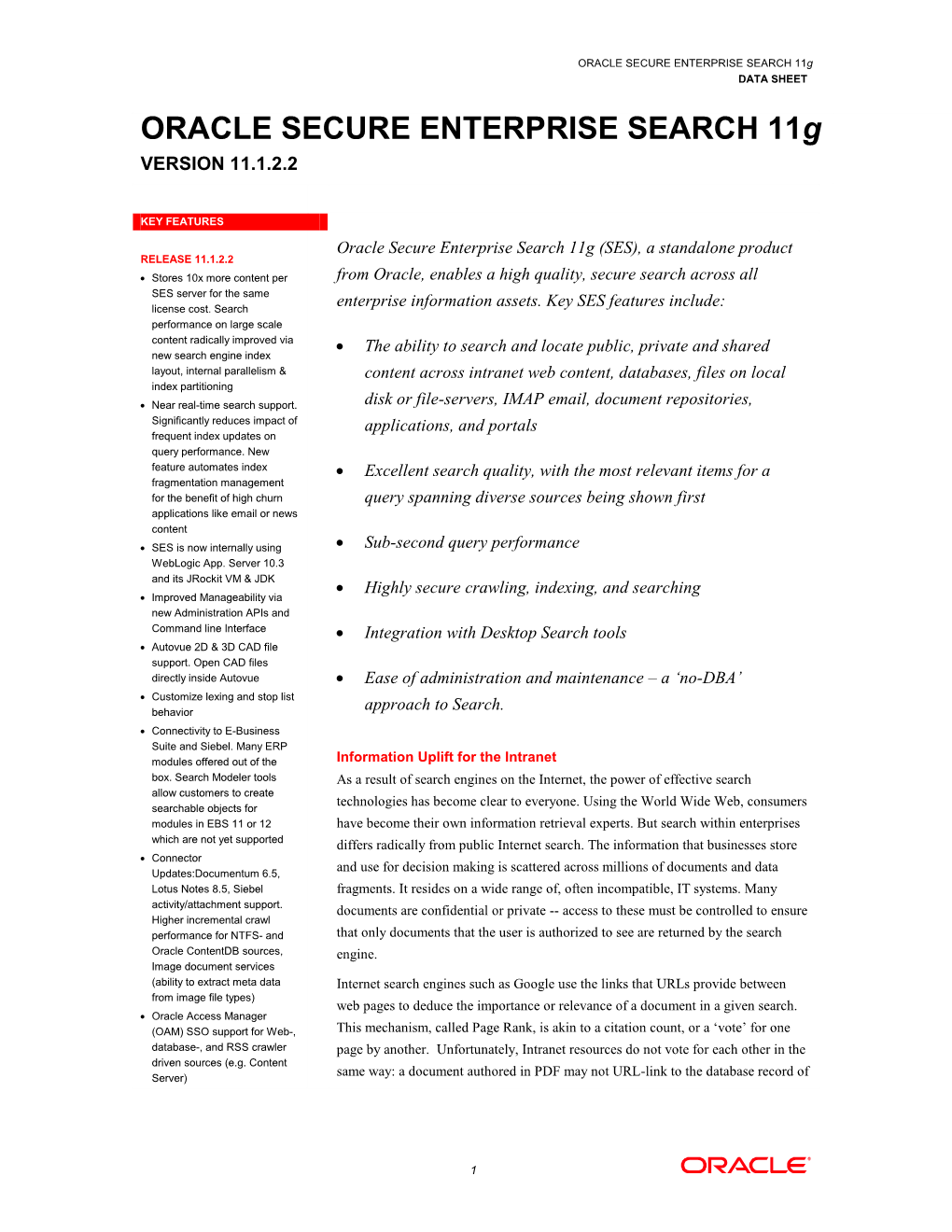 Oracle Data Sheet- Secure Enterprise Search