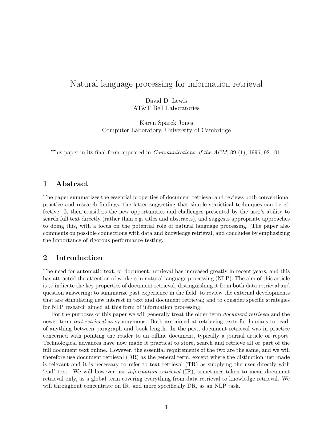 Natural Language Processing for Information Retrieval