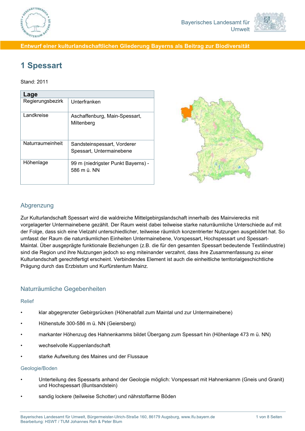 Steckbrief Kulturlandschaft 1 Spessart