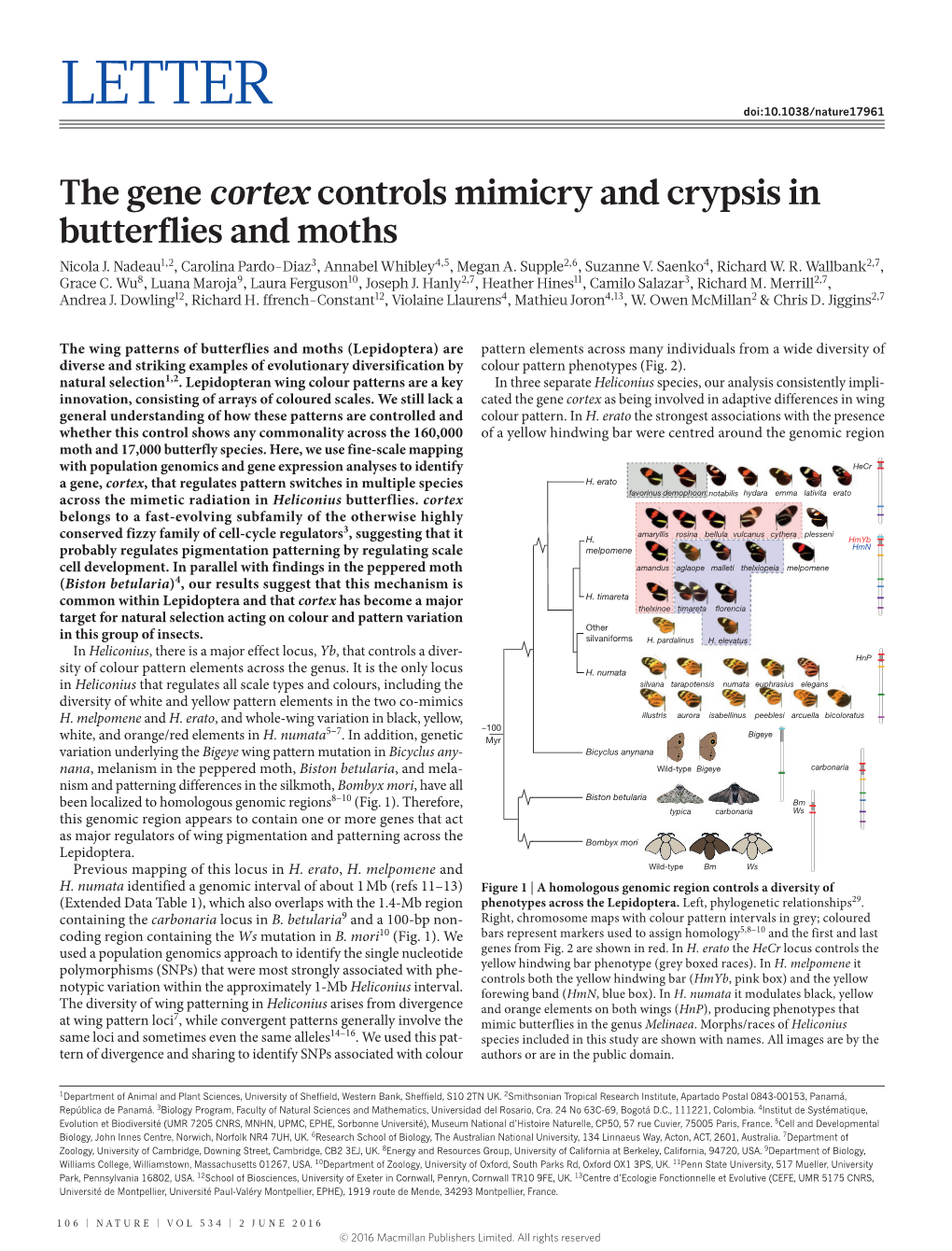 The Gene Cortex Controls Mimicry and Crypsis in Butterflies and Moths Nicola J