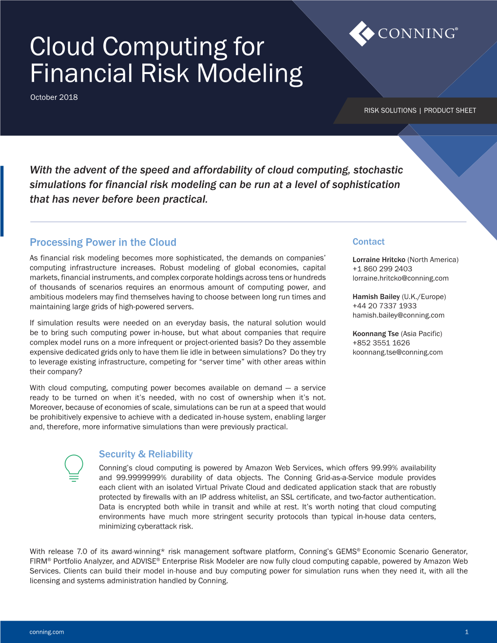 Cloud Computing for Financial Risk Modeling October 2018 RISK SOLUTIONS | PRODUCT SHEET