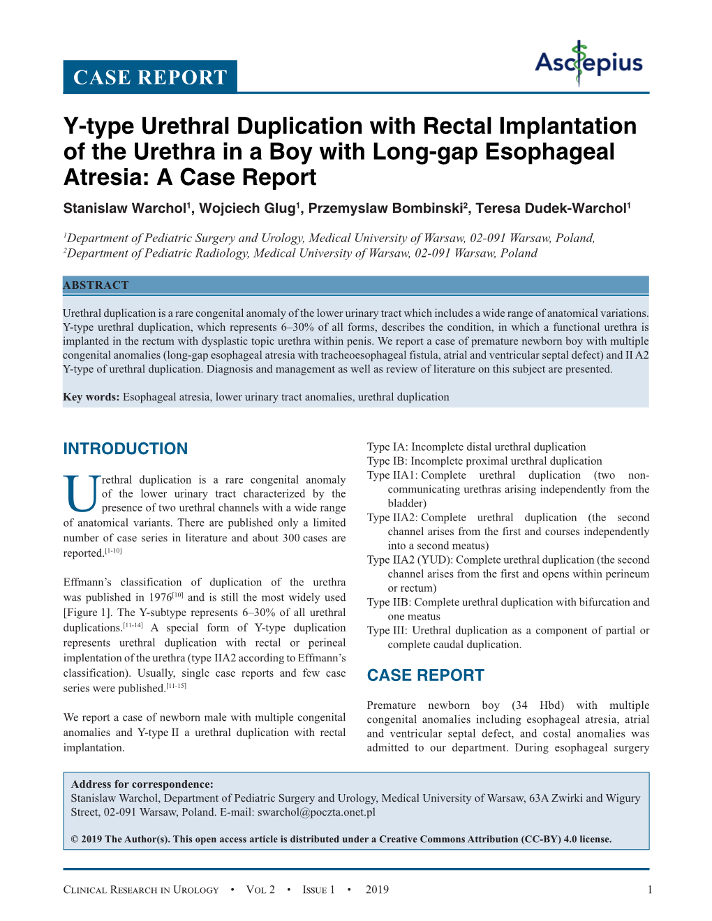 Y-Type Urethral Duplication with Rectal Implantation of the Urethra In