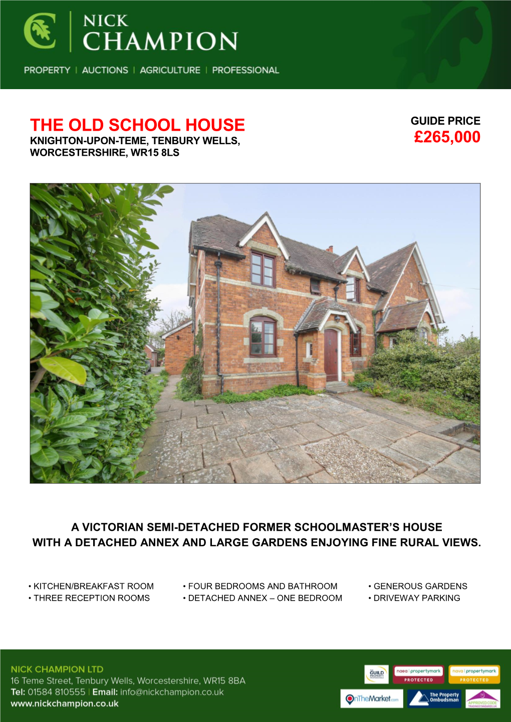 The Old School House Guide Price Knighton-Upon-Teme, Tenbury Wells, £265,000 Worcestershire, Wr15 8Ls