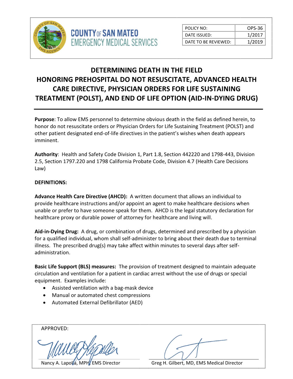 Determining Death in the Field Honoring Prehospital Do