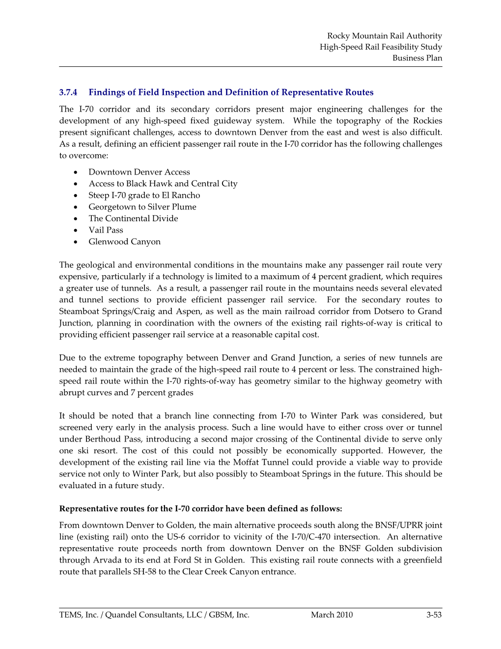 3.7.4 Findings of Field Inspection and Definition of Representative Routes